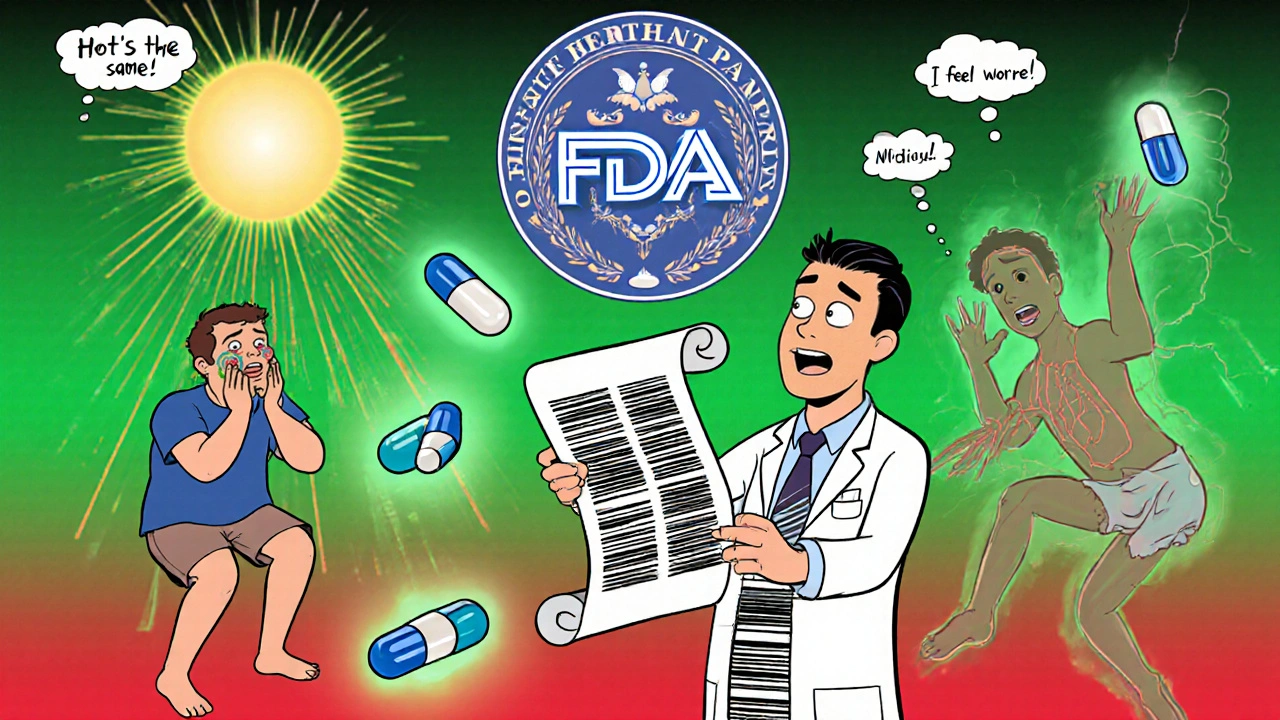 A doctor holds a glowing script as patients are rewired by neural pathways, with floating pills and a giant FDA seal casting shadows in a psychedelic background.