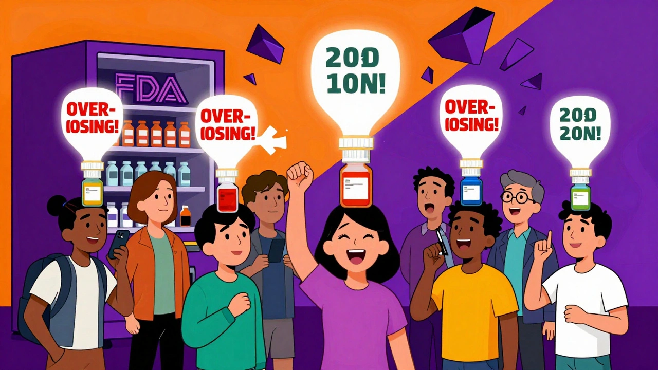 People scanning medicine bottles with a phone app that displays real-time acetaminophen totals.