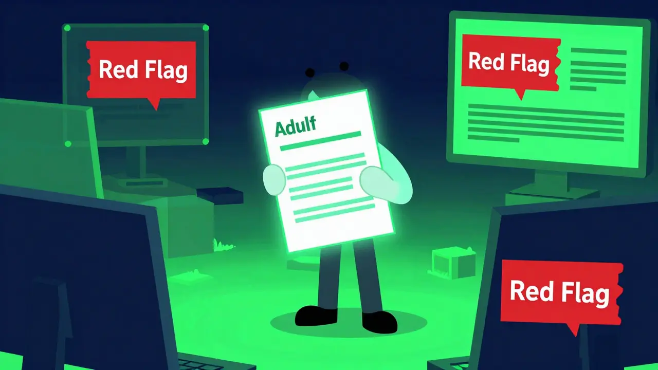 Character using a prescription to navigate through a digital maze of online pharmacies.